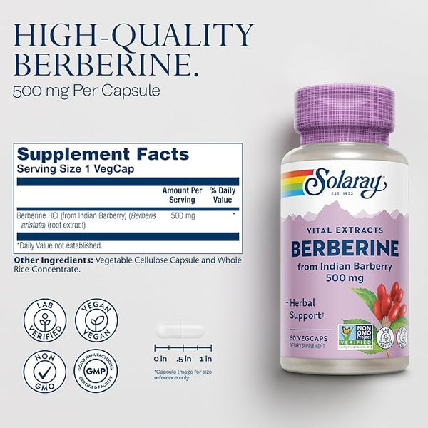 Solaray Berberine Vital Extracts – 500 mg – 60 Vegetable Capsules
