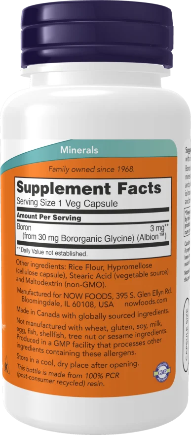 NOW Boron 3 mg – 100 Veg Capsules