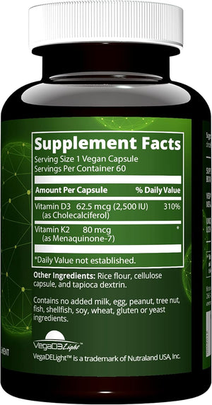 MRM Vegan Vitamin D3 + K2 – 2500 IU – 60 Capsules