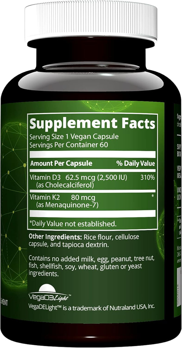 MRM Vegan Vitamin D3 + K2 – 2500 IU – 60 Capsules