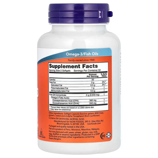 NOW Foods' Omega-3 Fish Oil  - 100 softgels