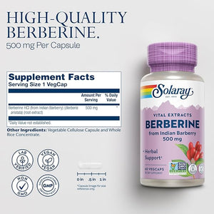 Solaray Berberine Vital Extracts – 500 mg – 60 Vegetable Capsules
