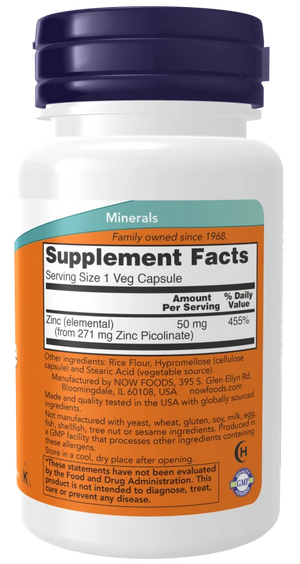 NOW Foods Zinc Picolinate 50 mg – 60 Veg Capsules