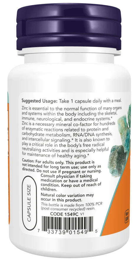 NOW Foods Zinc Picolinate 50 mg – 60 Veg Capsules