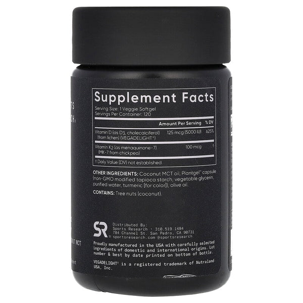 Sports Research Vitamin K2 + D3 – 5000 IU | 60 Softgels